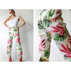 Talbots Petites Silk Tropical Palm Leaf Print Pants Womens Size 12P (833)